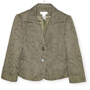 Worthington Green Taupe Textured Blazer Leaf Pattern Classic Women Jacket Size 8